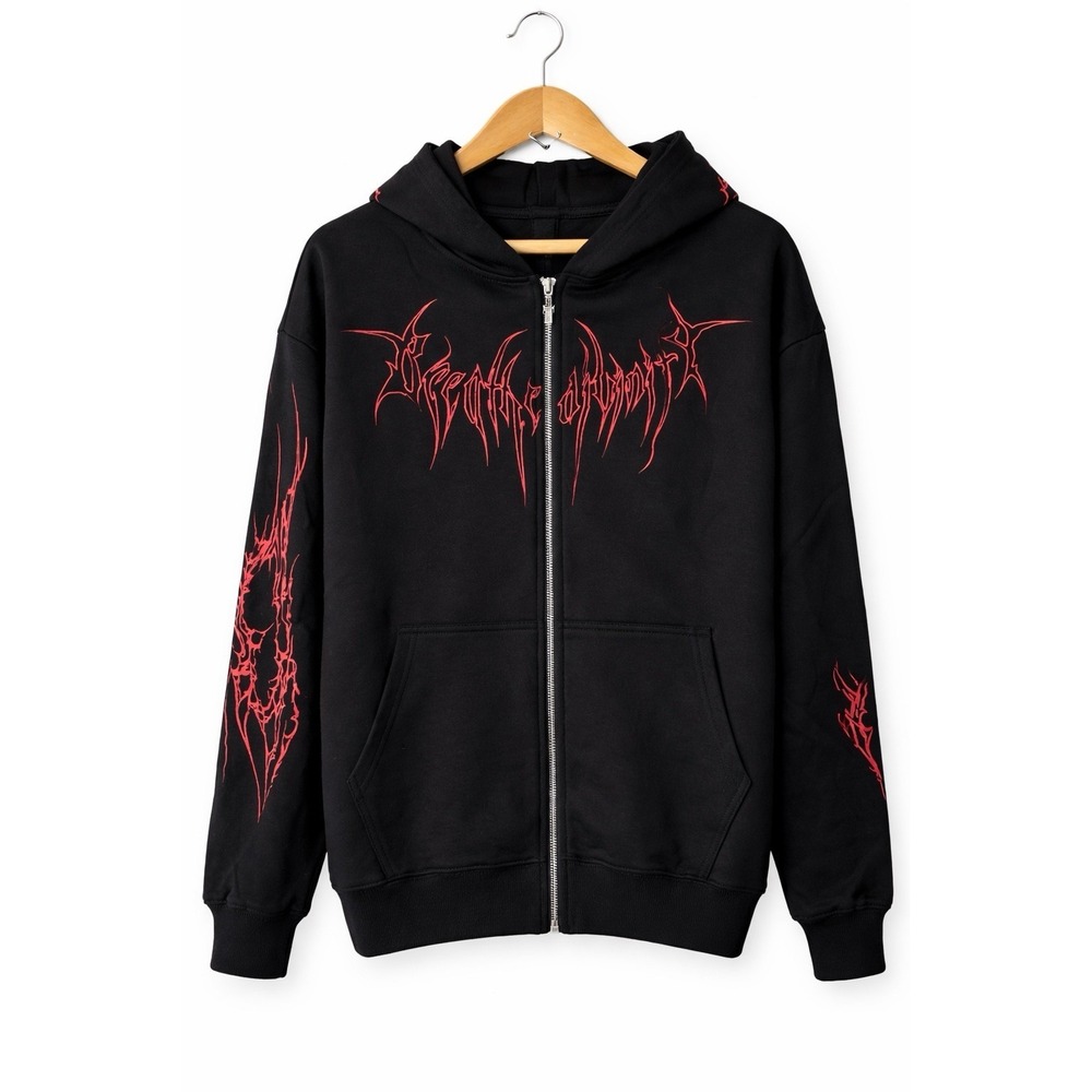 Breathe Divinity Kingslayer Zip Hoodie Mens M Oversized Black Red Skull Goth Y2K